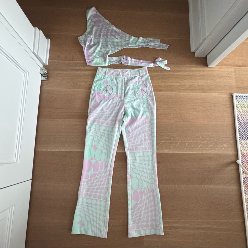 NWOT House of Sunny Purple Haze Party Pants and matching sample top, Size 4